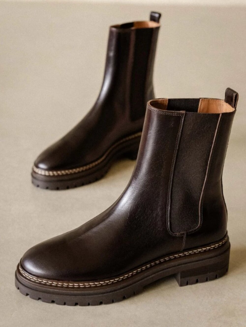 Chunky Black Chelsea Lug Ankle Boots - Women